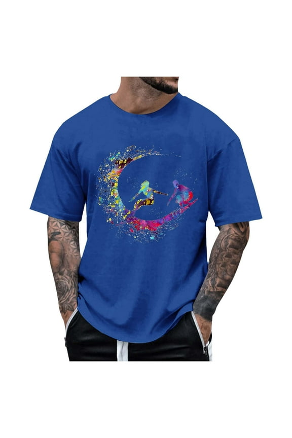 Big and Tall Shirts for Men Summer Street Short Sleeved Round Neck Short Sleeved T Shirt Hop Surfing Doodle Extra Long T Shirts for Men The Large Mens Bulk Non Shrinking 2XL