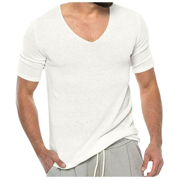 Big and Tall Shirts for Men Summer Thin V Neck Solid Color Sweater Summer Short Sleeve Knit T Shirt Top Mens Set Workout Shirts Stretchy for Men Shirt Mens Medium T V Neck 3xlt Big 2XL