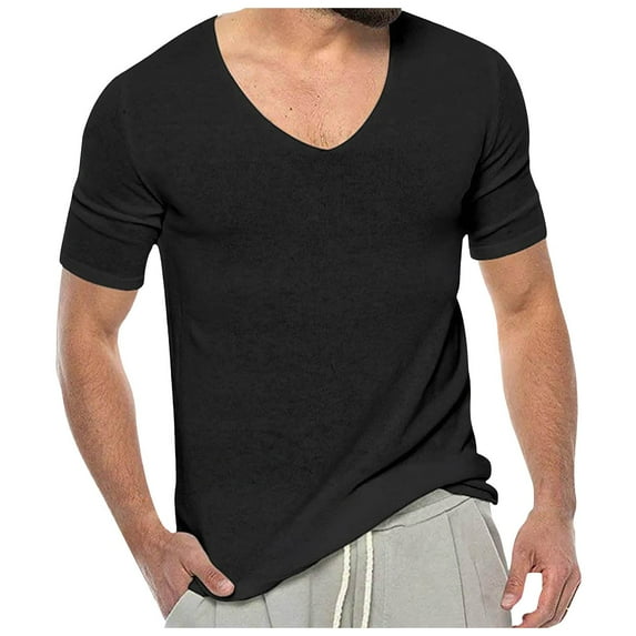 Big and Tall Shirts for Men Summer Thin V Neck Solid Color Sweater Summer Short Sleeve Knit T Shirt Top Mens Set Workout Shirts Stretchy for Men Shirt Mens Medium T V Neck 3xlt Big 2XL