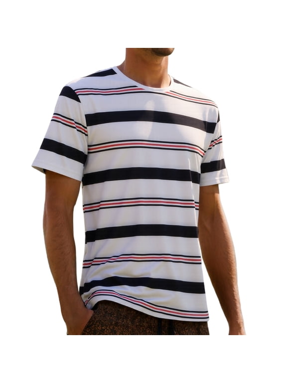 Big and Tall Shirts for Men T Shirt With Fashionable Striped Print And Short Sleeves For Men Turtle Neck Big T Shirts Shirt Pack Large Medium Bulk Mans Tall Large L