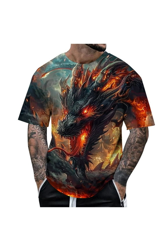 Big and Tall Shirts for Men T Shirt Summer Short Sleeve T Shirt Top Animal Themed Graphic 2xl Tall Mens Shirts Men Dry Blend Mens Graphic Man Mod Bod Tops Medium for 2XL