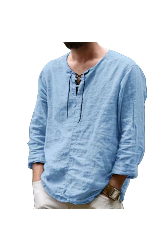 Big and Tall Shirts for Men Trend Loose Crew Neck Solid Color Drawstring Long Sleeve Top T Shirt Plain T Shirts for Men Long Mens Pack Plain Shirt Mod Bod Tops Men's Tall Sports 3XL