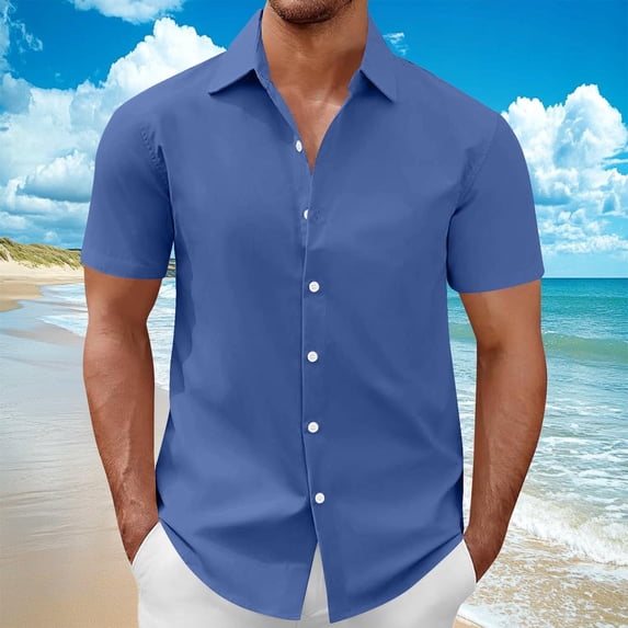 Big & Tall Shirts for Men Plus Size S-5X Short Sleeve Tshirts Shirt Mens Casual Solid Color Button-Down Collared Going-Out Beach Tees Tops