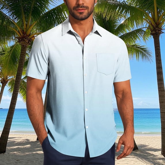 Big & Tall Shirts for Men Plus Size S-5X Short Sleeve Tshirts Shirt with Pocket Button-Down Collared Gradient Printed Hawaiian Beach Tees Tops