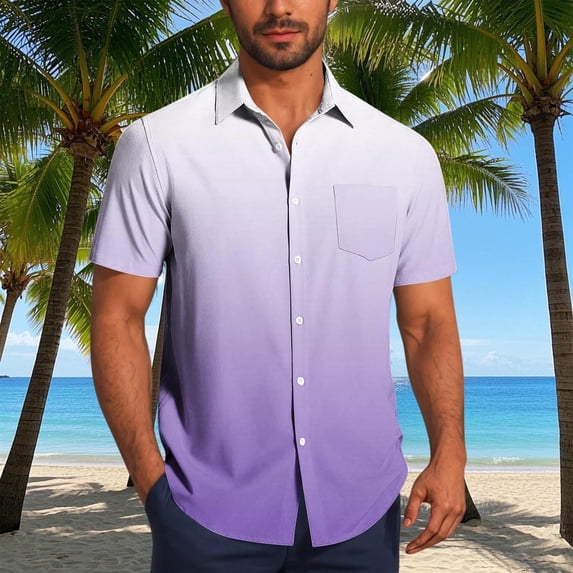 Big & Tall Shirts for Men Plus Size S-5X Short Sleeve Tshirts Shirt with Pocket Button-Down Collared Gradient Printed Hawaiian Beach Tees Tops