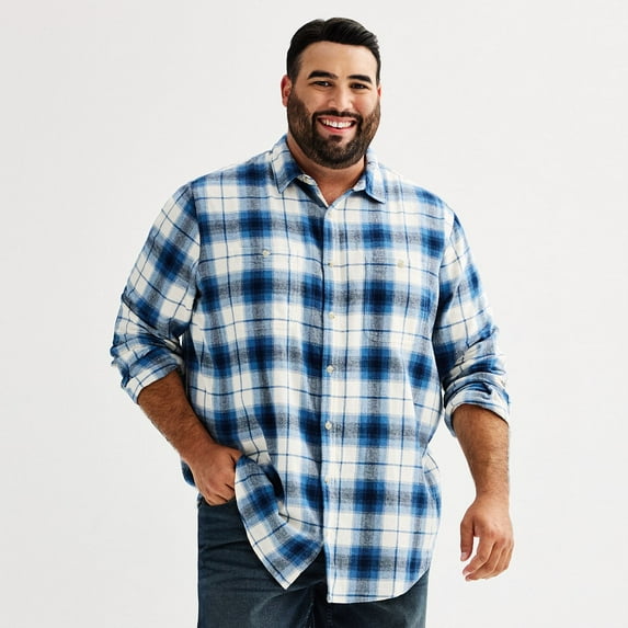 Big & Tall Sonoma Goods For Life® Long Sleeve Flannel Shirt Color: Indigo Plaid Size: 2XB