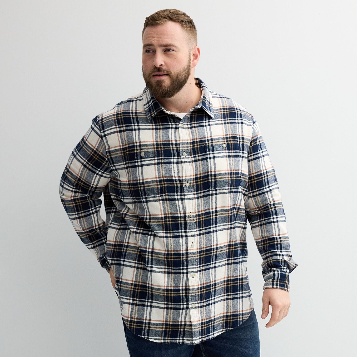 sonoma dress shirts Men's Goods For Life Short Sleeve Perfect Length Button Down Shirt, Size: XL, Orange Stripe Dobby feminine look Mens Sonoma Button Down Shirts