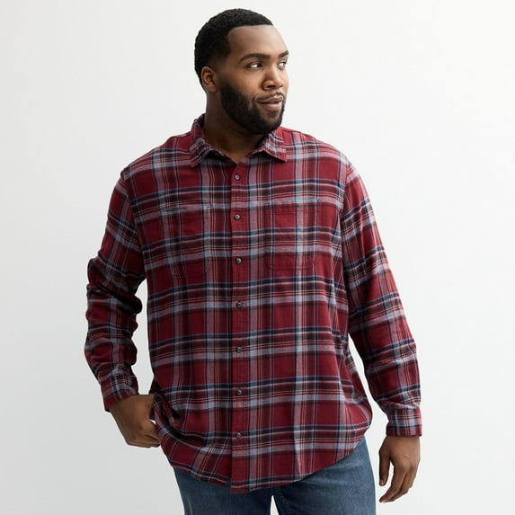 Big & Tall Sonoma Goods For Life® Long Sleeve Flannel Shirt Color: Maroon Plaid Size: 3XL TALL