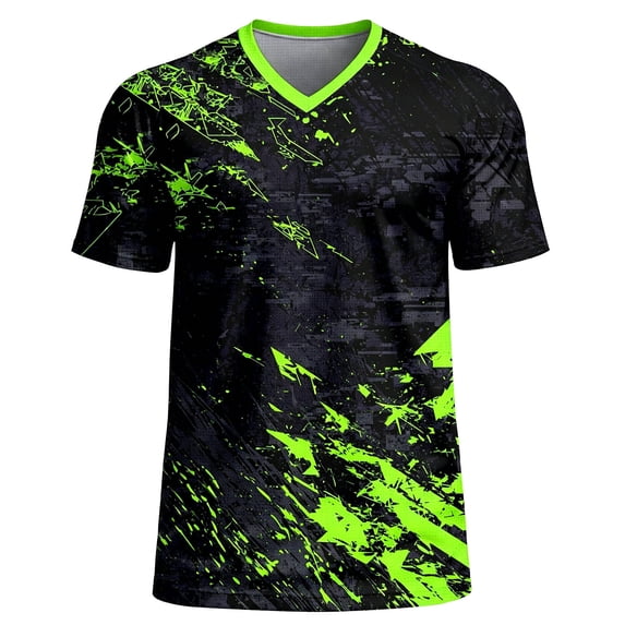 Big & Tall Sports T-Shirts for Men Football Printed Short Sleeve V Neck Breathable Casual Trendy Summer Tops (XL, Black)