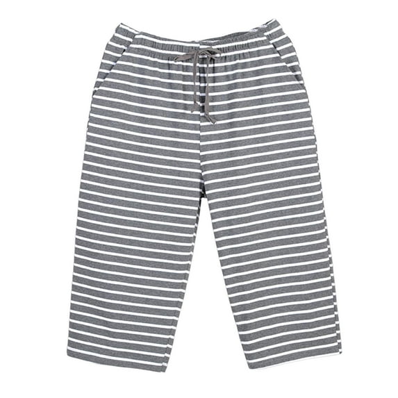 Big & Tall Striped Sleeping Capris Mens Wide Leg Loose Cotton Pajama Pants with Pocket Elastic Drawstring Pjs Bottoms Dark Gray, 4XL