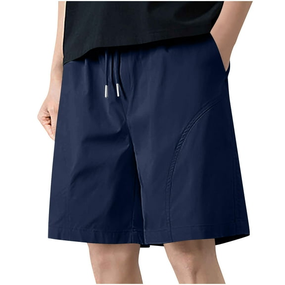 Big & Tall Summer Bermuda Shorts Athletic Casual Wide Leg Mens Shorts with Pocket Drawstring Waist Loose Workout Shorts Navy, 4XL