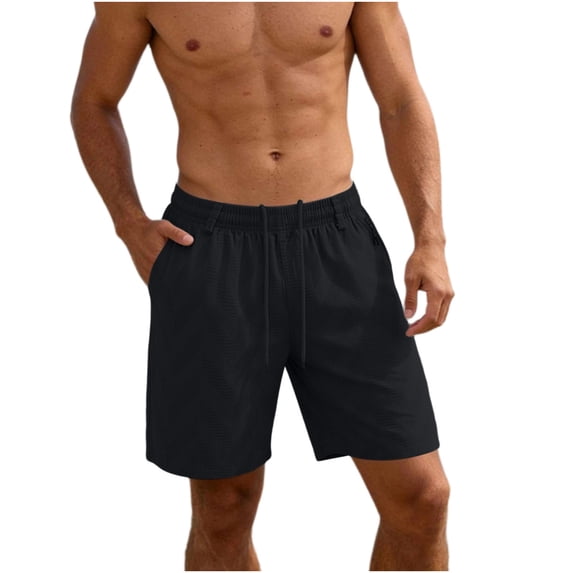 Big & Tall Summer Shorts for Men Casual Straight Elastic Waist Drawstring Loose Cargo Short with Zipper Pockets (2XL, Black)
