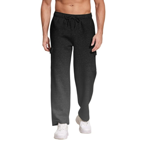 Big and Tall Sweatpants for Men - Men's Heavyweight Fleece Cargo Sweatpants Baggy Wide Leg Drawstring Waist with Multi Pockets Open Bottom for Hiking​ Black 2XL