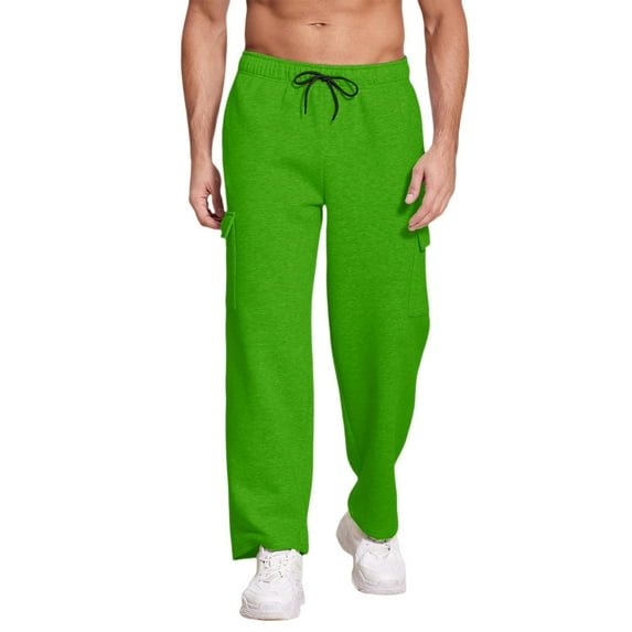 Big and Tall Sweatpants for Men - Men's Heavyweight Fleece Cargo Sweatpants Baggy Wide Leg Drawstring Waist with Multi Pockets Open Bottom for Hiking Green 3XL