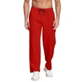 thumbnail image 1 of Big and Tall Sweatpants for Men - Men's Heavyweight Fleece Cargo Sweatpants Baggy Wide Leg Drawstring Waist with Multi Pockets Open Bottom for Hiking​ Red L, 1 of 5