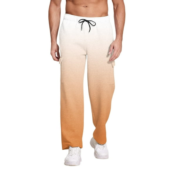 Big and Tall Sweatpants for Men - Men's Heavyweight Fleece Cargo Sweatpants Baggy Wide Leg Drawstring Waist with Multi Pockets Open Bottom for Hiking​ Saffron 2XL