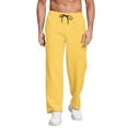 thumbnail image 1 of Big and Tall Sweatpants for Men - Men's Heavyweight Fleece Cargo Sweatpants Baggy Wide Leg Drawstring Waist with Multi Pockets Open Bottom for Hiking​ Yellow L, 1 of 5