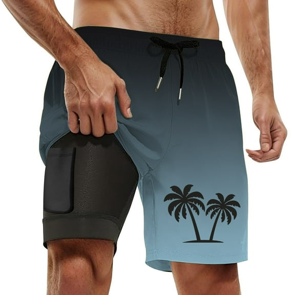 Swim Trunks Men 7 Quick Dry Drawstring Stretch Swim Trunks Printing Loose fit Liner Compression Men Swim Brief