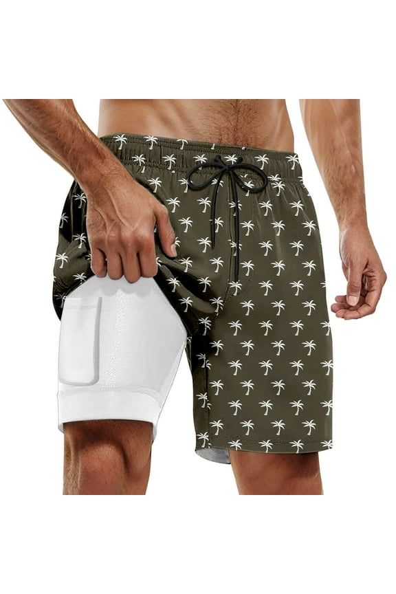 Big and Tall Swim Trunks for Men 6xl Quick Dry Baggy Elastic Drawstring Waist Mens Bathing Suit 9 Inch Inseam Printing Slim Fit Soft Compression Liner Casual Shorts,Army Green,XL