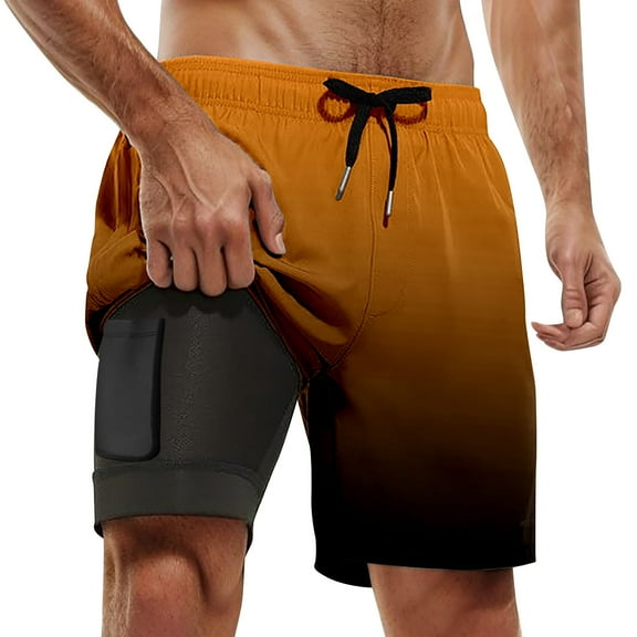 Big and Tall Swim Trunks for Men 6xl Stretchy Quick Dry Elastic Waist Drawstring Mens Bathing Suit Printed Loose Bathing Suit Beach Board Shorts,Gold,XXXL