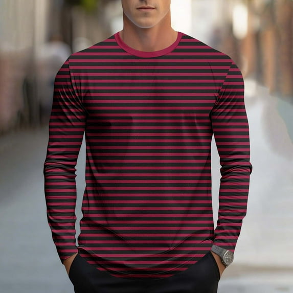 Big & Tall T Shirts for Men Long Sleeve Plus Size S-4X Crewneck Tees Tops Mens Trendy Stripe Printed Pullover Breathable Athletic Workout Tshirts Shirt