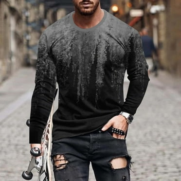Big and Tall T Shirts for Men Plus Size Long Sleeve Round Neck Basic Pullover T-Shirts Casual Loose Comfort Gradient Printed Basic Tops Clearance S-5X