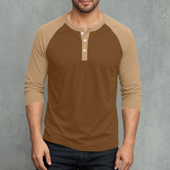 Big & Tall T Shirts for Men Long Sleeve Plus Size M-5X Button Crewneck Tees Tops Mens Casual Color Block Pullover Athletic Workout Tshirts Shirt