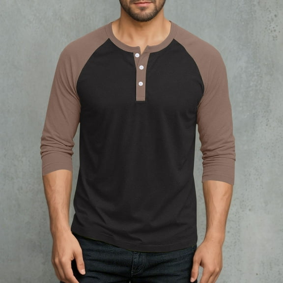 Big & Tall T Shirts for Men Long Sleeve Plus Size M-5X Button Crewneck Tees Tops Mens Casual Color Block Pullover Athletic Workout Tshirts Shirt