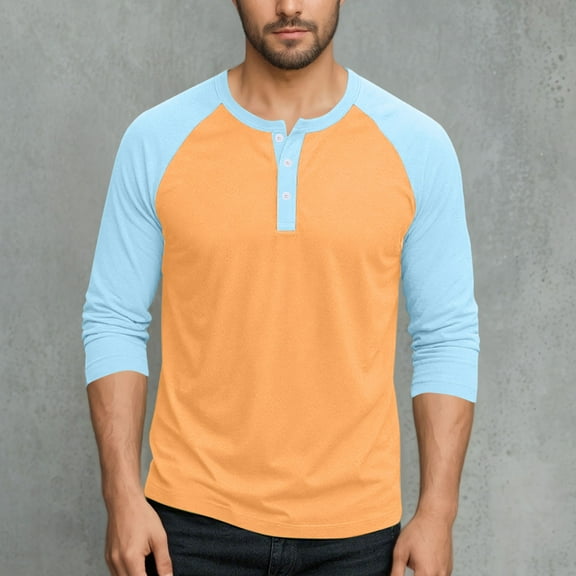 Big & Tall T Shirts for Men Long Sleeve Plus Size M-5X Button Crewneck Tees Tops Mens Casual Color Block Pullover Athletic Workout Tshirts Shirt