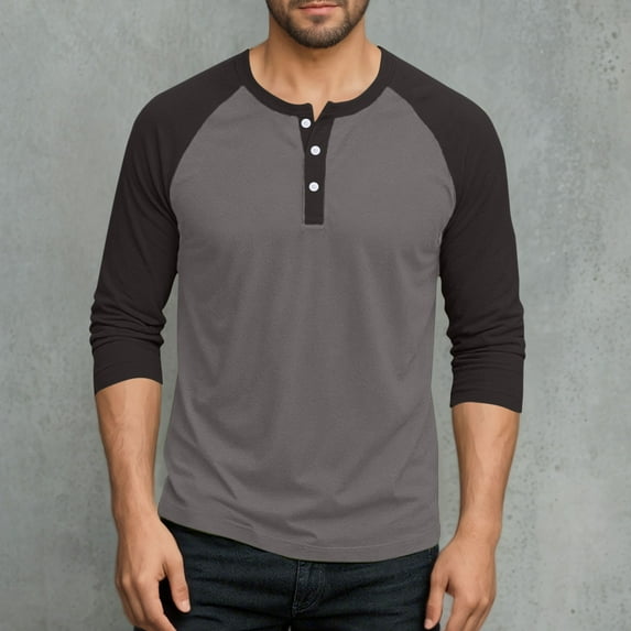 Big & Tall T Shirts for Men Long Sleeve Plus Size M-5X Button Crewneck Tees Tops Mens Casual Color Block Pullover Athletic Workout Tshirts Shirt