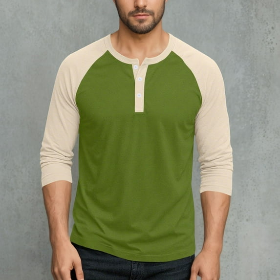 Big & Tall T Shirts for Men Long Sleeve Plus Size M-5X Button Crewneck Tees Tops Mens Casual Color Block Pullover Athletic Workout Tshirts Shirt