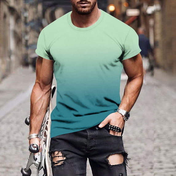 Big & Tall T Shirts for Men Plus Size M-5X Short Sleeve Crewneck Tees Tops Mens Casual Gradient Printed Pullover Breathable Workout Tshirts Shirt