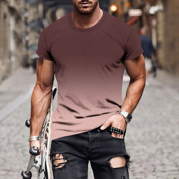 Big & Tall T Shirts for Men Plus Size M-5X Short Sleeve Crewneck Tees Tops Mens Casual Gradient Printed Pullover Breathable Workout Tshirts Shirt
