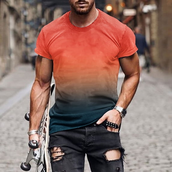 Big & Tall T Shirts for Men Plus Size M-5X Short Sleeve Crewneck Tees Tops Mens Pullover Gradient Printed Breathable Athletic Workout Tshirts Shirt