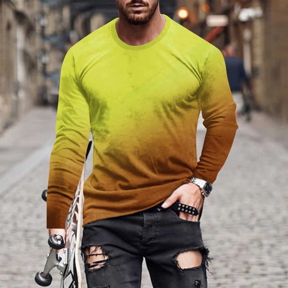 Big & Tall T Shirts for Men Plus Size S-5X Long Sleeve Sweatshirts Mens Casual Gradient Printed Pullover Crewneck Slim Athletic Workout Tops