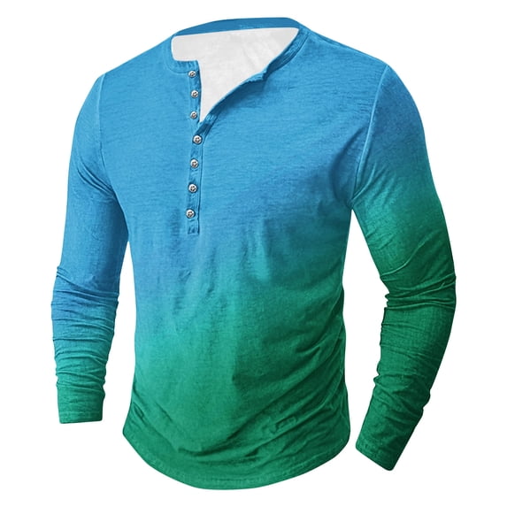 Big & Tall T Shirts for Men Plus Size S-5X Long Sleeve Tees Tops Mens Casual Gradient Printed Pullover Button Crewneck Basic Going-Out Tshirts Shirt