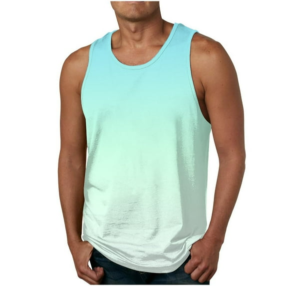 Big and Tall Tank Tops for Men S-4X Plus Size Sleeveless Crewneck T Shirts Mens Pullover Gradient Printed Casual Breathable Undershirts Vest