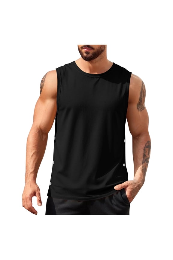 Big & Tall Tank Tops Men Sleeveless Crew Neck Button Muscle Shirt Athletic Training Tee Fathers Gift