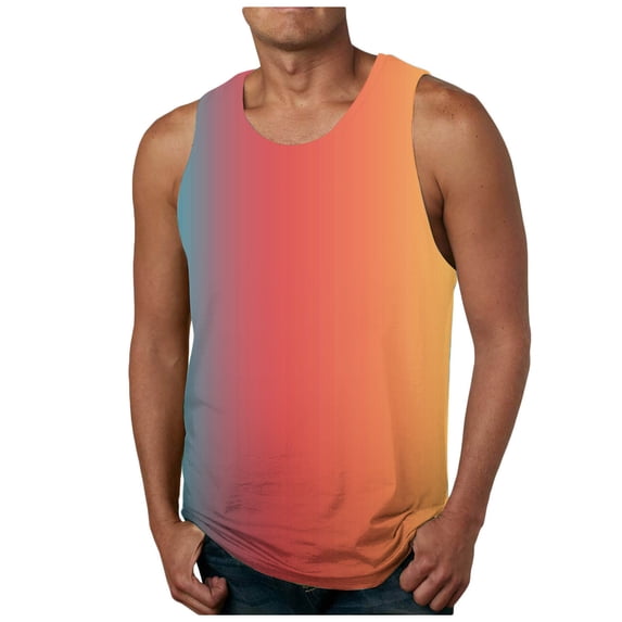 Big & Tall Tank Tops for Men Plus Size M-5X Sleeveless Crewneck Muscle Shirts Mens Casual Gradient Printed Pullover Athletic Workout Running Vests