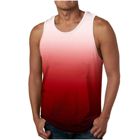 Big & Tall Tank Tops for Men Plus Size S-4X Sleeveless Shirts Mens Casual Gradient Printed Pullover Crewneck Breathable Going-Out Workout Vests