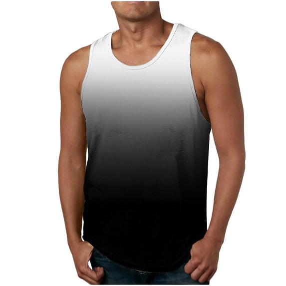 Big & Tall Tank Tops for Men Plus Size S-4X Sleeveless Shirts Mens Casual Gradient Printed Pullover Crewneck Breathable Going-Out Workout Vests