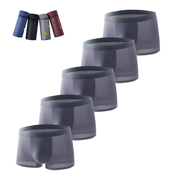 Big & Tall Underwear for Men L-4X Plus Size 5 Pack Boxer Briefs Silk Solid Color Breathable Hollow-Out Multipack Mid Waisted Cooling Boxers