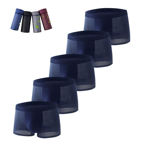 Big & Tall Underwear for Men L-4X Plus Size 5 Pack Boxer Briefs Silk Solid Color Breathable Hollow-Out Multipack Mid Waisted Cooling Boxers