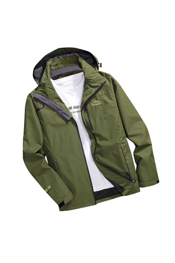 Big & Tall Waterproof Hooded Jackets Zip-Up Windbreaker Raincoats Zipper Outdoor Light Weight Hiking Jacket Green, 4XL