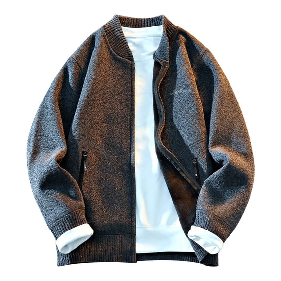 Big & Tall Zipper Cardigans Long Sleeve Cotton Mens Sweater with Pockets Oversized Loose Warm Knitwear L, Dark Gray