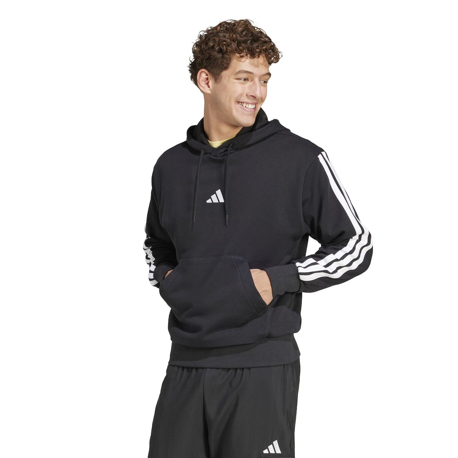 Big & Tall adidas Essentials 3-Stripes French Terry Sportswear Hoodie Color: Black White Size: 3XL