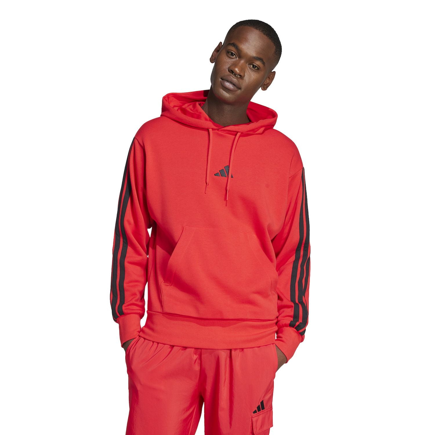 Big & Tall adidas Essentials 3-Stripes French Terry Sportswear Hoodie Color: Pure Ruby Size: 3XL TALL