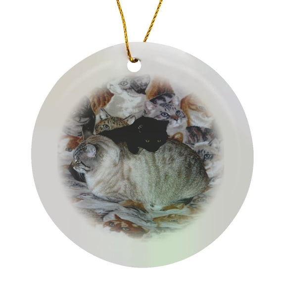 3drose, Big Tan and Small Black Kittens, Circle Porcelain Ornament