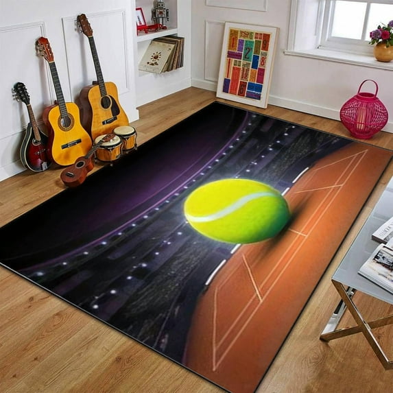 Big Tennis Ball Placed A Clay Court Sport Theme Render Own Design Area Rug Outdoor Patio Rug Play Mat Modern Floor Carpet Non-Slip Home Decor Living Room 4x5ft