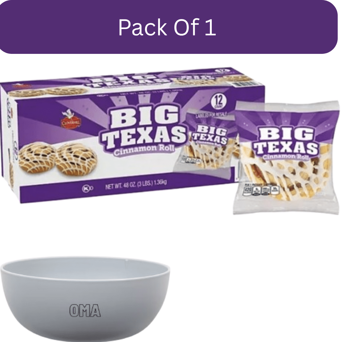Big Texas Cinnamon Roll, 4 oz — 12 count, With Olive White Bowl By OMA
